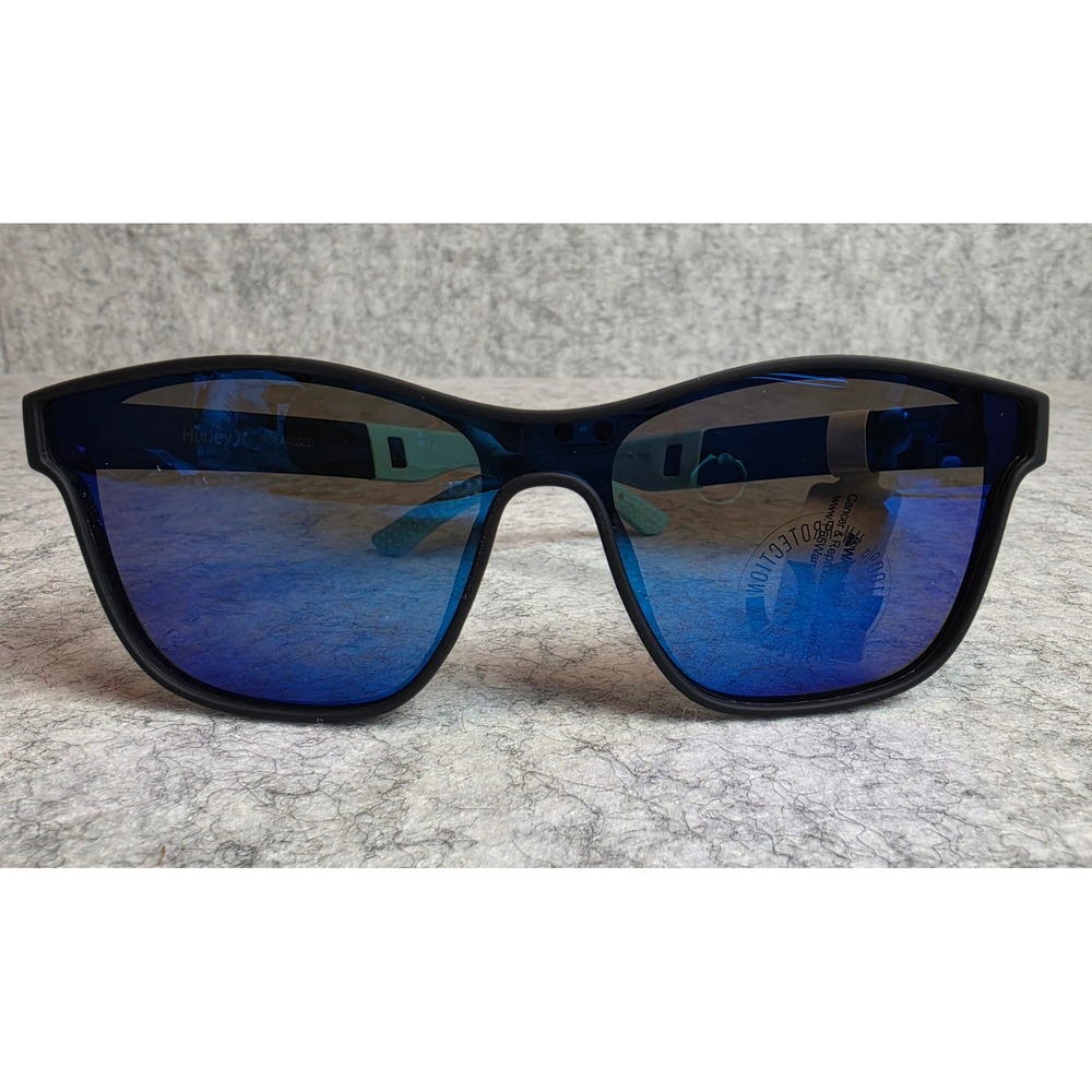 Hurley Polarized Sunglasses Matte Black Blue Mirrored Lens HSL1046OP 002 137